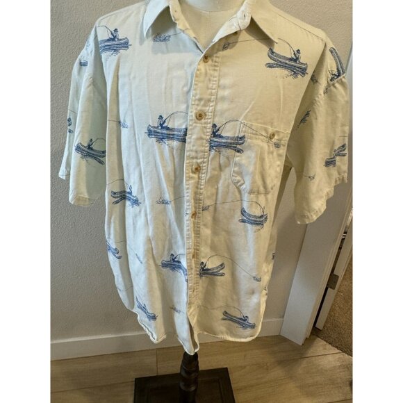 Fishing Mens XL Shirt Barn Fly Authentic Design White Button Up Short Sleeve - Picture 1 of 14